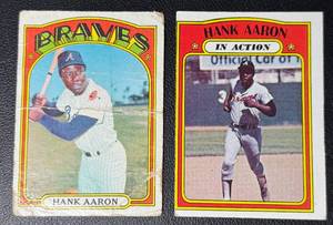 lot 60A image: 2-Card Hank Aaron 1972 Topps Atlanta Braves Baseball Card Lot