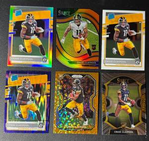 lot 74A image: 6-Card Chase Claypool Pittsburgh Steelers Rookie Football Card Lot � Nice Color