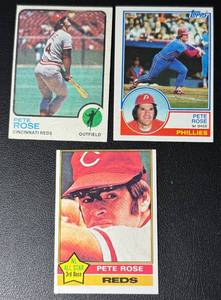 lot 77A image: 3-Card Vintage Topps Pete Rose Baseball Card Lot