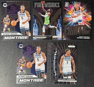 lot 84A image: 5-Card Anthony Edwards Insert Minnesota Timberwolves Basketball Card Lot
