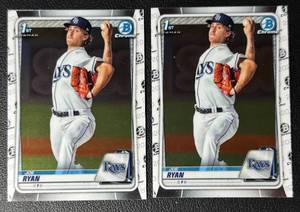 lot 85A image: 2-Card 2020 Bowman Chrome 1st Joe Ryan Rookie Baseball Card Lot (Twins & Rays)