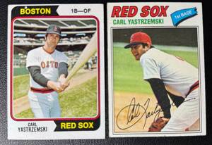lot 90A image: 2-Card 1974 & 1977 Topps Carl Yastrzemski Boston Red Sox Baseball Card Lot