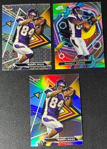 lot 91A image: 3-Card 2024 Topps Composite Randy Moss RefractorX-Fractor Minnesota Vikings Football Card Lot