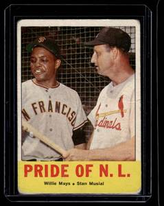 lot 54 image: Willie Mays  Stan Musioal 1963 Topps Pride of the NL #138 Vintage Baseball Card
