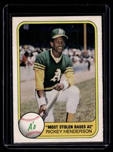 lot 58 image: Rickey Henderson 2nd Year 1981 Fleer #351 Vintage Baseball Card