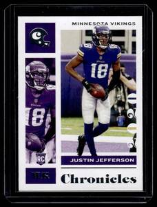 lot 118 image: Justin Jefferson RC 2020 Chronicles #52 Rookie Minnesota Vikings Football Card