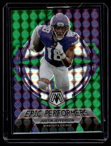 lot 161 image: Justin Jefferson Epic Performers 2023 Mosaic Prizm #EPJJ Minnesota Vikings Football Card