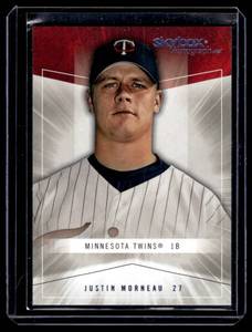 lot 190 image: Justin Morneau 750 2005 Fleer Autographics #92 Minnesota Twins Baseball Card