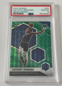 lot 7 image: Anthony Edwards RC PSA 10 Gem Mint 2020 Mosaic Green #210 Rookie Minnesota Timberwolves Basketball Card