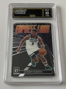 lot 12 image: Anthony Edwards GMA 10 Gem Mint 2023 Donruss Optic Express Lane #24 Minnesota Timberwolves Basketball Card