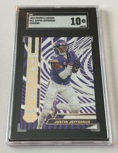 lot 14 image: Justin Jefferson SGC 10 Gem Mint 2023 Illusions Amazing #11 Minnesota Vikigns Football Card