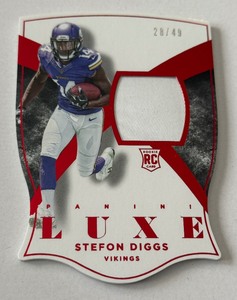 lot 24 image: Stefon Diggs 49 RC Patch Die Cut 2015 Luxe #95 Numbered 2849 Rookie Minnesota Vikings Football Card