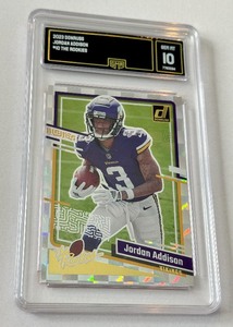 lot 26 image: Jordan Addison RC GMA 10 Gem Mint 2023 Donruss The Rookies #10 Minnesota Vikings Football Card