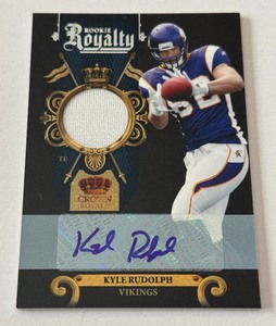lot 56 image: Kyle Rudolph RPA 100 2011 Crown Royale Rookie Royalty Auto Patch #32 Numbered 084100 Minnesota Vikings Football Card