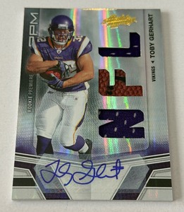 lot 176 image: Toby Gerhart Auto Multi-Relic RC 299 2010 Absolute Memorabilia Rookie Premiere #212 Numbered 086299 Minnesota Vikings Football Card