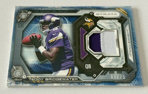 lot 178 image: Teddy Bridgewater 75 Relic 2014 Topps Strata RC #SR-TB Minnesota Vikings Rookie Football Card Numbered 0275