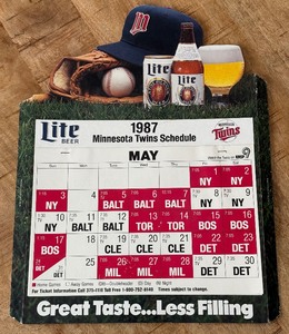lot 41A image: Minnesota Twins 1987 Miller Lite Calendar Advertisement - Vintage Baseball