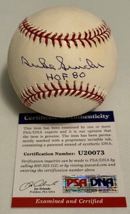 lot 28B image: Duke Snider Auto Ball PSA COA Inscribed HOF 80 Rawlings OMLB Selig Ball