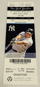 lot 44B image: Alex Rodriguez 600th Home Run Full Ticket Stub - August 4, 2010 New York Yankees Baseball
