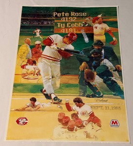 lot 46B image: Pete Rose Signed 4,192 Hits 1985 Marathon Vintage Baseball Poster 17x24