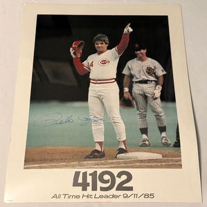 lot 47B image: Pete Rose Signed 4,192 Hits Poster 1987 Vintage Baseball 17x22