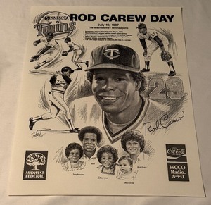 lot 54B image: Rod Carew Day 1987 Vintage Minnesota Twins Poster 17.5x22.5