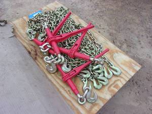lot 78 image: 4- 38 x 20 Grade 80 Chains &amp 4-38 Ratchet Load Binders (UNUSED)