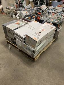 lot 13 image: Massive Pallet of Brand Name Misc Faucets, Showers, Fixtures, Towel Bars, Bathroom Fans, Ceiling Fans, Lights, and More (Parts Only) (Great for eBay Sellers)