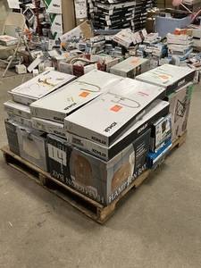 lot 14 image: Massive Pallet of Brand Name Misc Faucets, Showers, Fixtures, Towel Bars, Bathroom Fans, Ceiling Fans, Lights, and More (Parts Only) (Great for eBay Sellers)