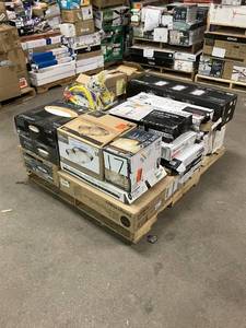 lot 17 image: Massive Pallet of Brand Name Misc Faucets, Showers, Fixtures, Towel Bars, Bathroom Fans, Ceiling Fans, Lights, and More (Parts Only) (Great for eBay Sellers)