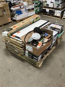lot 24 image: Massive Pallet of Brand Name Misc Faucets, Showers, Fixtures, Towel Bars, Bathroom Fans, Ceiling Fans, Lights, and More (Parts Only) (Great for eBay Sellers)
