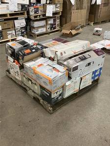 lot 26 image: Massive Pallet of Brand Name Misc Faucets, Showers, Fixtures, Towel Bars, Bathroom Fans, Ceiling Fans, Lights, and More (Parts Only) (Great for eBay Sellers)
