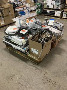 lot 27 image: Massive Pallet of Brand Name Misc Faucets, Showers, Fixtures, Towel Bars, Bathroom Fans, Ceiling Fans, Lights, and More (Parts Only) (Great for eBay Sellers)