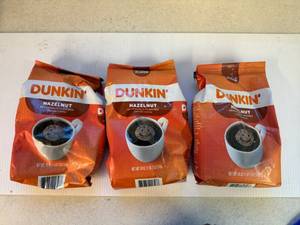 lot 22 image: 3x 1lb 2oz Dunkin Coffee-Hazelnut