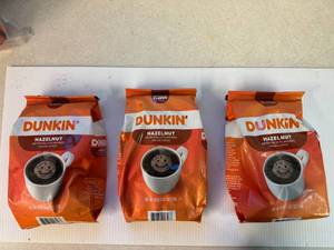 lot 24 image: 3x 1lb 2oz Dunkin Coffee-Hazelnut
