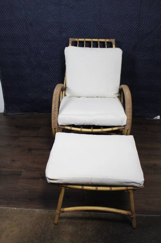 lot 132 image: Bamboo Lounge Chair and Ottoman Set with Cushions