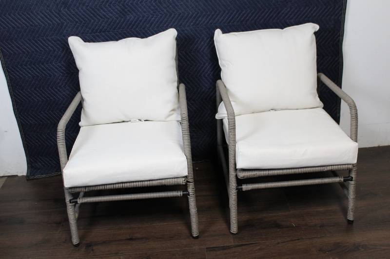 lot 134 image: Brand New - 2pk Padded Wicker Patio Club Chairs - Threshold