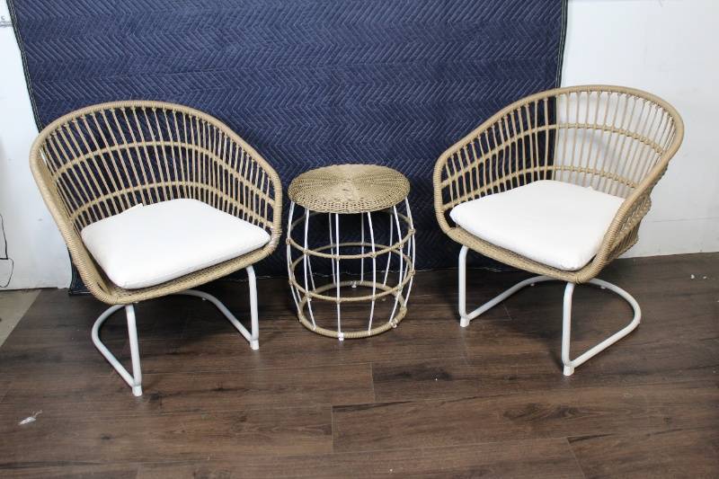 lot 137 image: Brand New - Opalhouse Southport 3pc Wicker Motion Patio Chat Set.