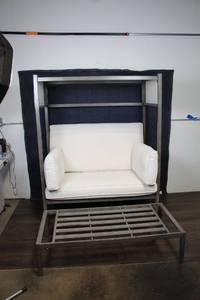 lot 127B image: Threshold 2-Piece Ryegate 4 Outdoor Mini Patio Lounge Set Daybed & Ottoman Teak