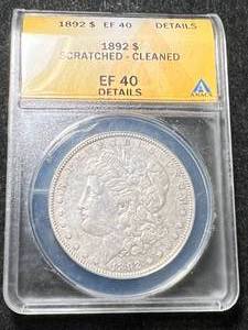 lot 06 image: 1892 US MORGAN SILVER DOLLAR ANACS EF40 DETAILS