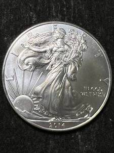 lot 14 image: 2014 AMERICAN SILVER EAGLE 1 TROY OZ .999 FINE SILVER