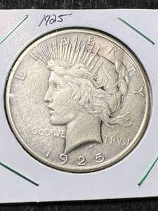 lot 20 image: 1925 US PEACE SILVER DOLLAR