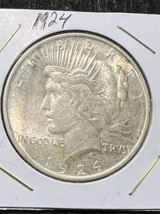 lot 28 image: 1924 US PEACE SILVER DOLLAR