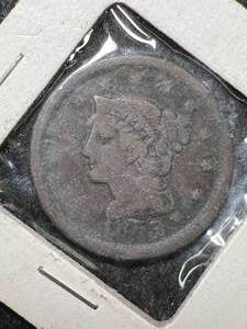 lot 34 image: 1853 US BRAIDED HAIR LARGE CENT