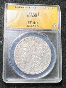 lot 53 image: 1885-S US MORGAN SILVER DOLLAR ANACS EF40 DETAILS