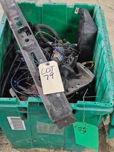 GREEN TOTE OF RECOVEREDSALVAGED WIRING AND ELECTRICAL COMPONENTS FOR DEFENDERS