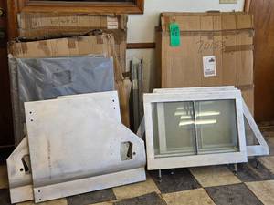 NEW 6 PC GALVANIZED DOOR &amp WINDOW SET&nbsp PLUS RH &amp LH GREY BOTTOM DOORS