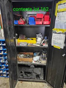 CONTENTS OF STEEL CABINET - DOOR COMPONENTS, HARDWARE, SANDING SUPPLIES, ETC.