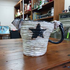 lot 20 image: Coil Pottery Pitcher with Star � Handcrafted � 6 inches wide and 7 inches tall