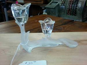 lot 58 image: Mikasa Spring Aria two Arm flower Lead Crystal Candle holder � frosted mint glass